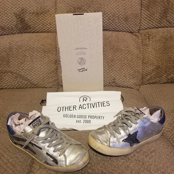 Golden Goose"RARE" Superstar Silver Blue Flag Sneakers - Picture 2 of 14